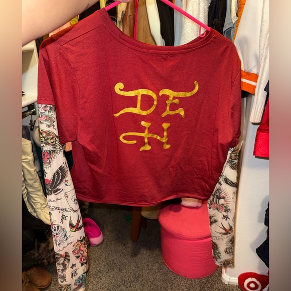 Ed Hardy Maroon Graphic Long Sleeve Shirt - Picture 3 of 3